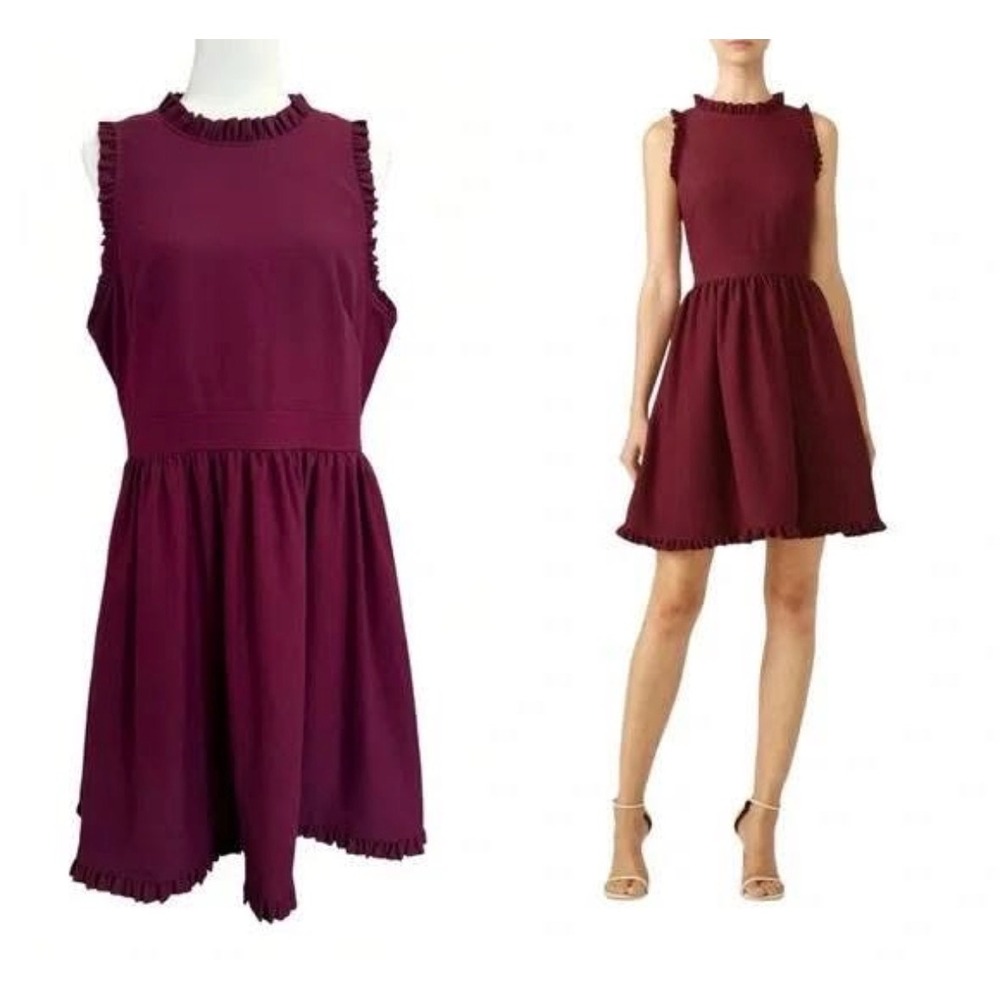 Kate Spade Rich Burgundy Wine Ruffle Trim Fit & Flare Romantic Dress Size 6